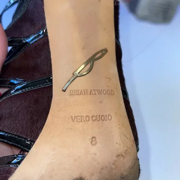 Brian Atwood Shoes Womens Size 8 Burgundy Black Snakeskin High Heel Sandals Zip - Picture 9 of 16